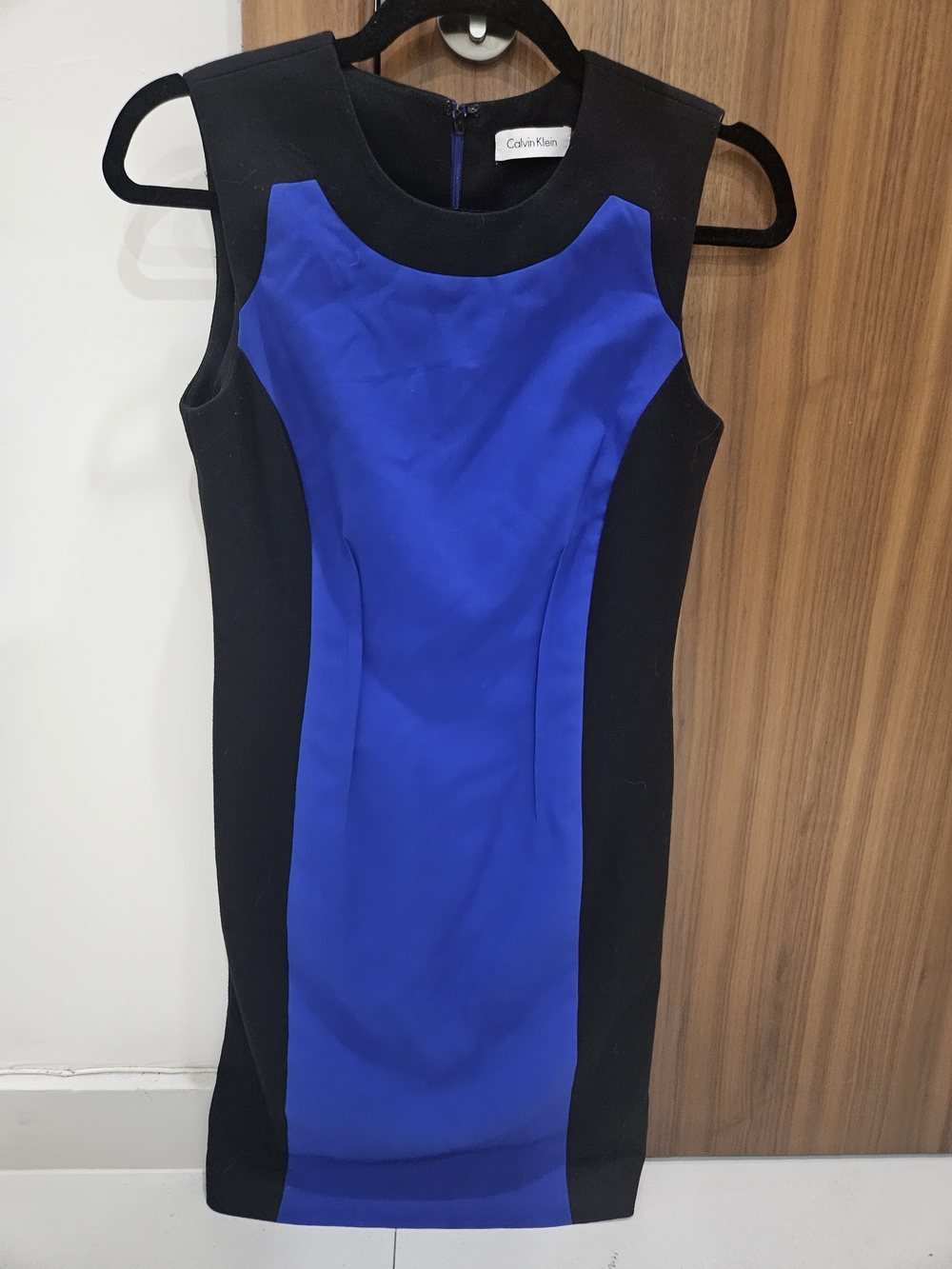 Calvin Klein Black and Royal Blue Colorblock Sheath Dress